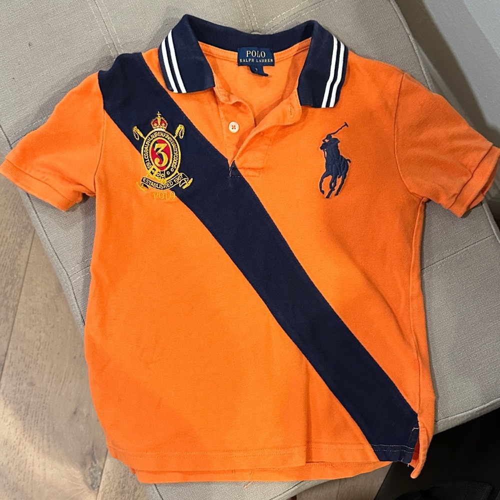 Polo by Ralph Lauren Kids Orange Polo with cross, stripe and embroidery